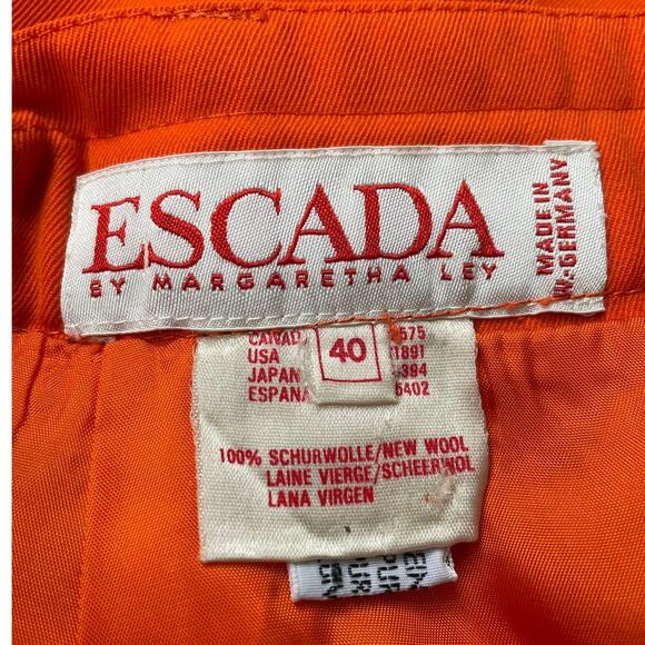 Vintage 80's Escada Orange Wool Knee Length Pencil Skirt Size Small - Picture 9 of 10